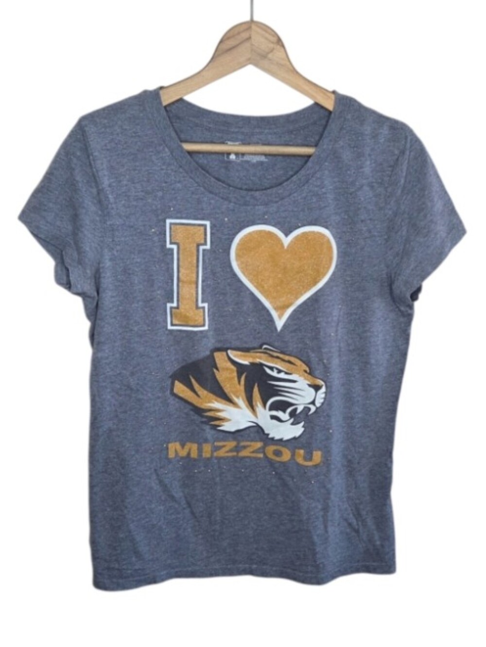 University T I Love Mizzou Graphic Short Sleeve Gray Tee Womens Size Large MU